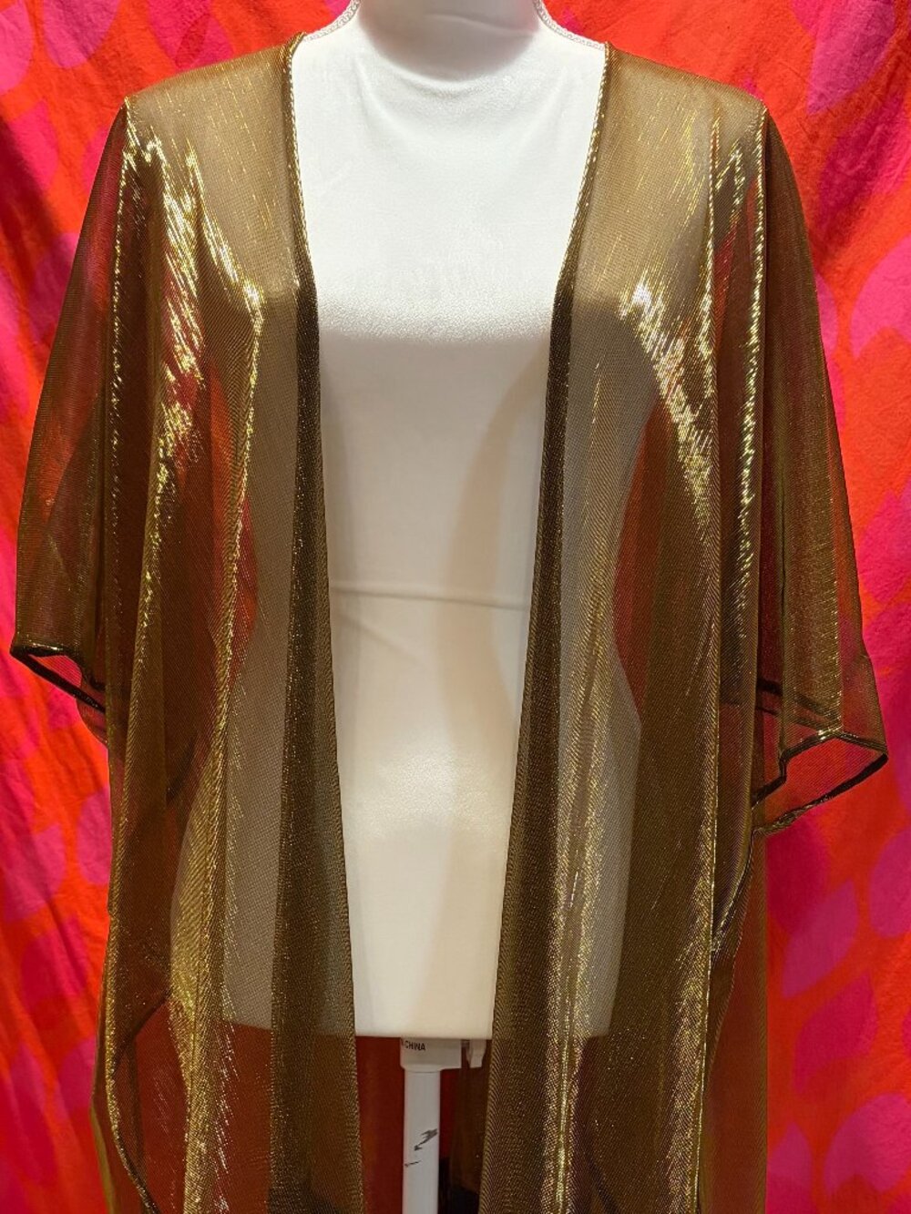 Gold and black fringe sheer shawl - large